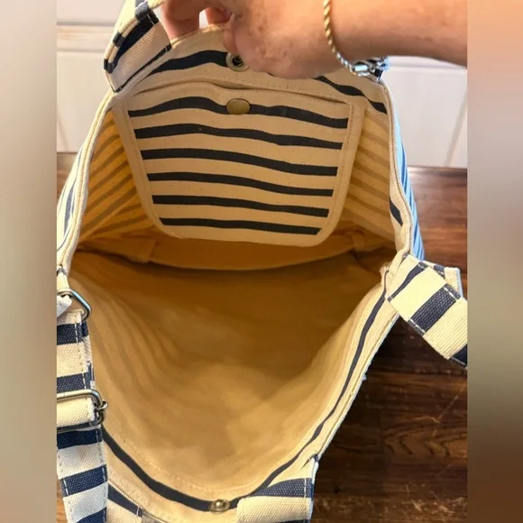 NWT Baggu Sailor Stripe Duck Bag in Navy & White Striped Canvas Tote - Picture 8 of 14